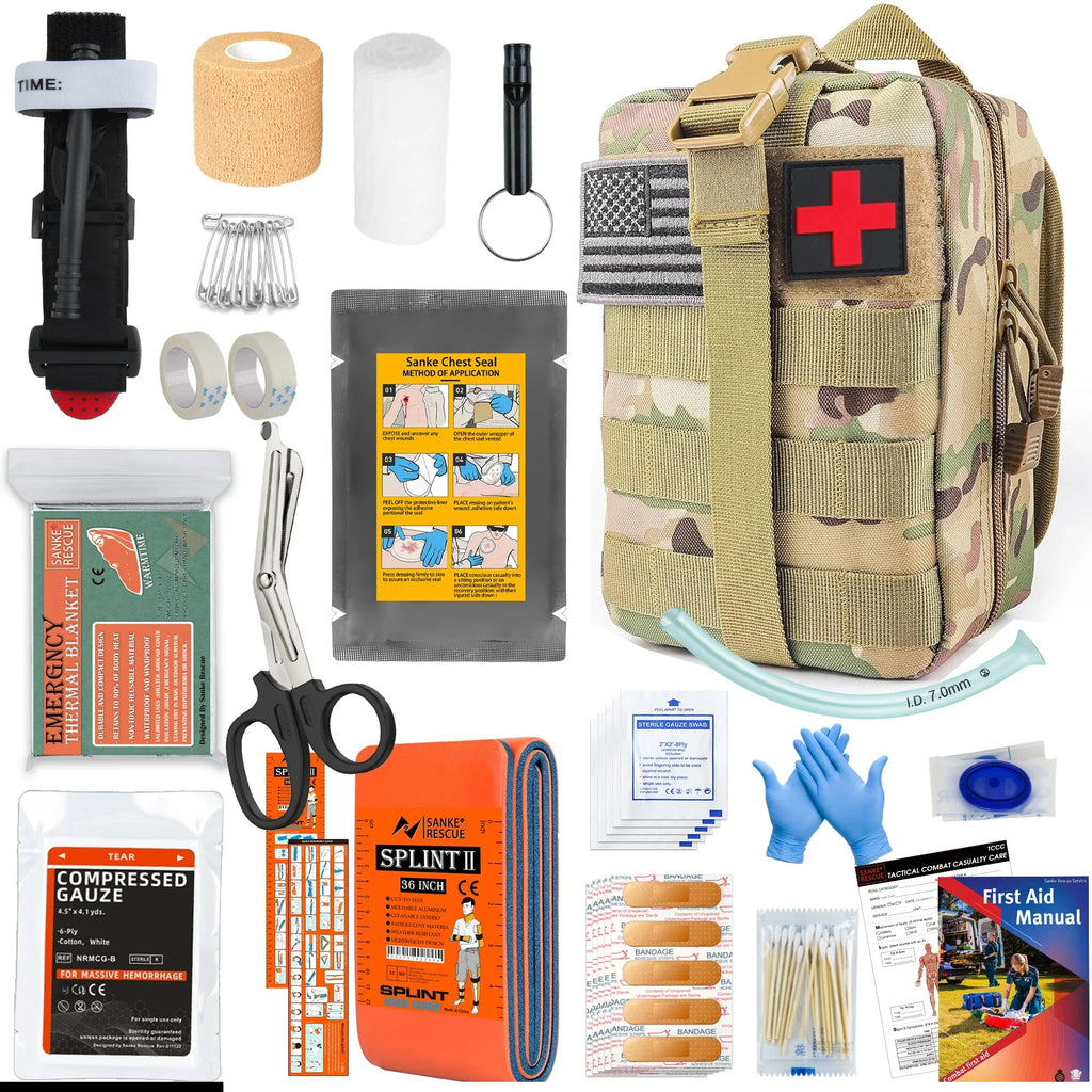 Kit de Supervivencia y Botiquín de Primeros Auxilios Compatible con Sistema Molle para Aventuras al Aire Libre, Emergencias y Excursionismo - Regalo para Hombres