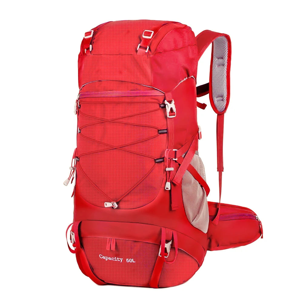 Mochila de Senderismo WESTTUNE 50L con Cubierta Impermeable – Mochila Multifuncional para Montañismo, Viaje y Camping