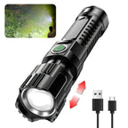 Linterna LED Potente de 2000LM con Pantalla, Recargable USB, Zoom y Modos para Camping, Pesca y Emergencias