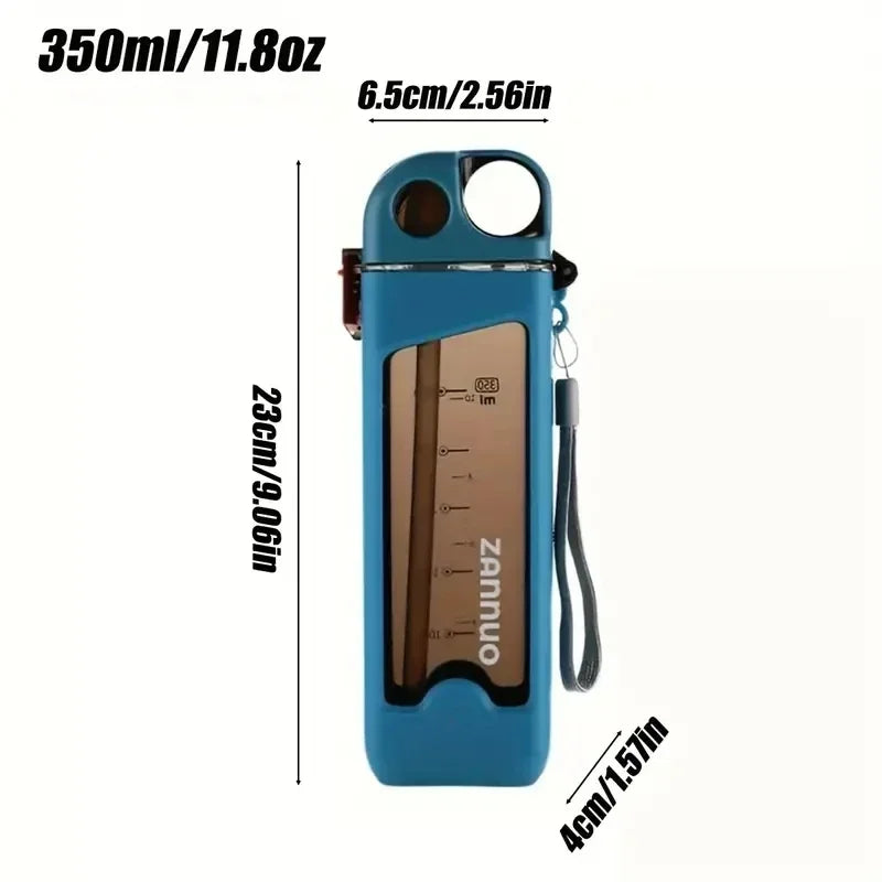 Botella de Agua Plástica 350ml Antiderrames con Tapa Bloqueable y Medidor para Deportes y Viajes al Aire Libre