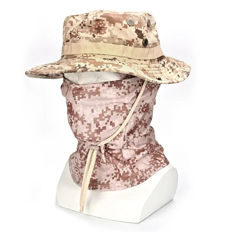 Set de Gorro Camuflado Táctico con Protección Solar para Outdoor, Senderismo y Pesca – UV, Ajustable