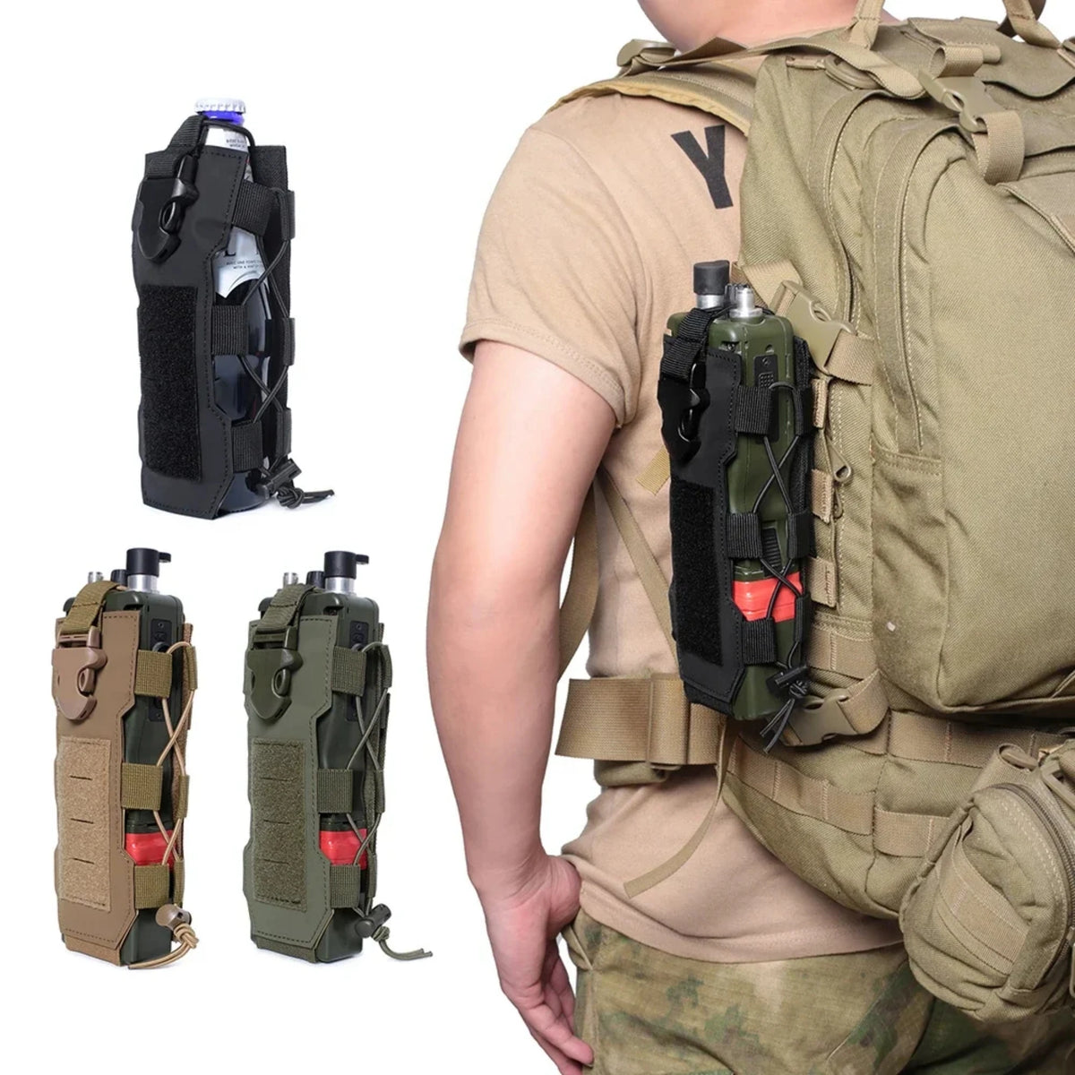 Bolsa Táctica Molle para Botella de Agua – Funda Porta Botellas para Camping y Caza