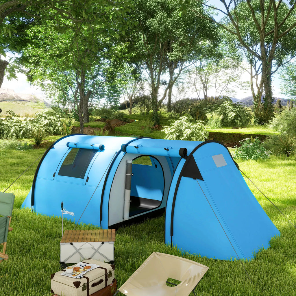 Tienda de campaña para 3 personas con ventanas, gancho, impermeable 3000mm y bolsa de transporte, 470x220x150 cm, azul cielo