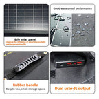 Cargador Solar Impermeable 50W 90W Plegable y Portátil con Salidas USB y DC para Exteriores Emergencias Camping Senderismo