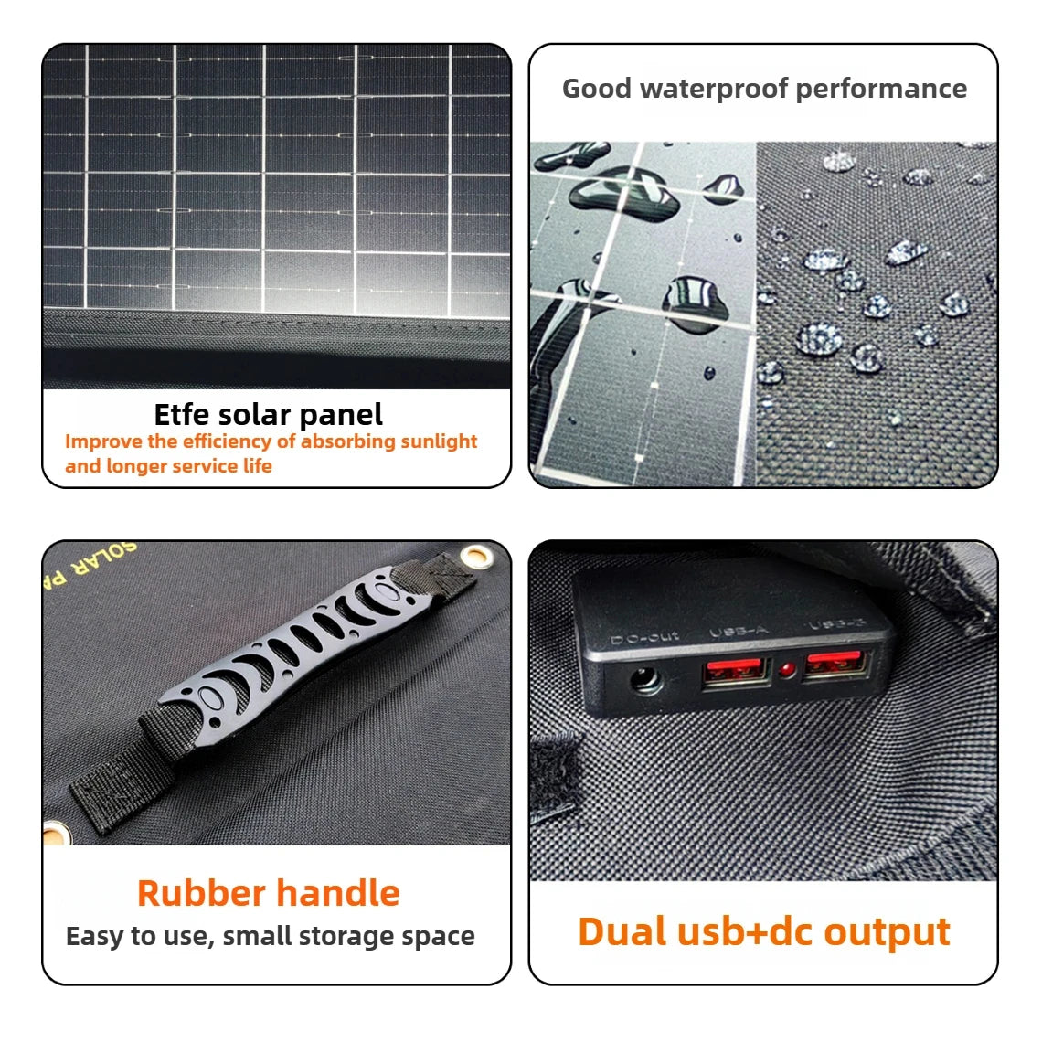Cargador Solar Impermeable 50W 90W Plegable y Portátil con Salidas USB y DC para Exteriores Emergencias Camping Senderismo