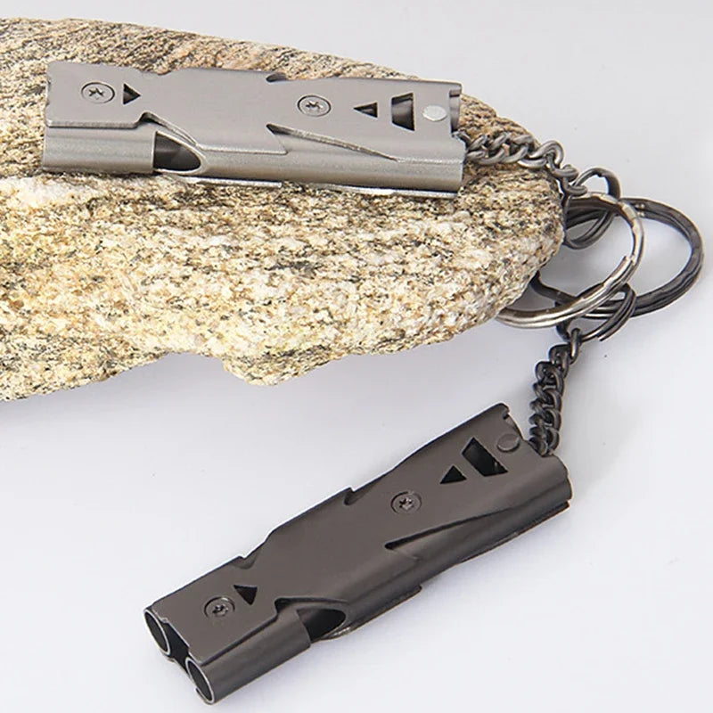 Silbato Portátil 180 dB Aleación de Aluminio Doble Tubo Emergencia SOS Herramienta de Supervivencia para Camping al Aire Libre