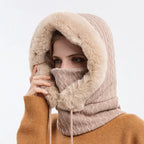 Gorro de Invierno con Máscara y Capucha para Mujer, Tejido de Cachemira, Calidez para Cuello, Esquí y Outdoor, Antiviento, Forro de Felpa, Estilo Ruso