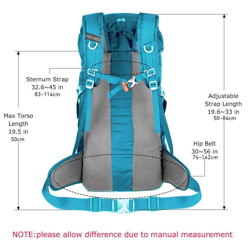 Mochila de Senderismo WESTTUNE 50L con Cubierta Impermeable – Mochila Multifuncional para Montañismo, Viaje y Camping