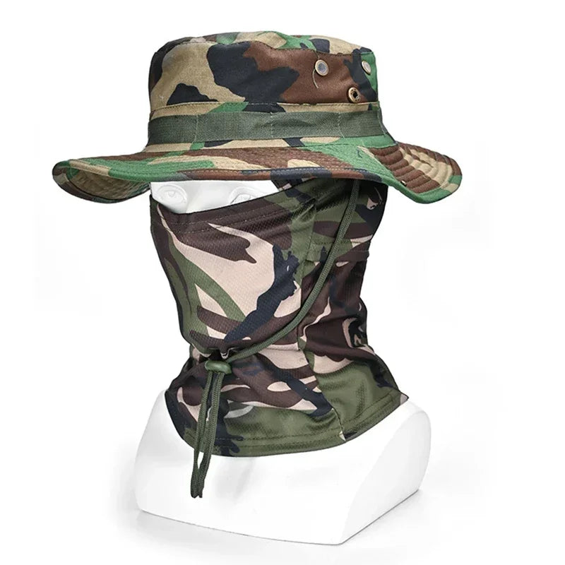 Set de Gorro Camuflado Táctico con Protección Solar para Outdoor, Senderismo y Pesca – UV, Ajustable