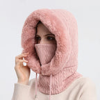 Gorro de Invierno con Máscara y Capucha para Mujer, Tejido de Cachemira, Calidez para Cuello, Esquí y Outdoor, Antiviento, Forro de Felpa, Estilo Ruso