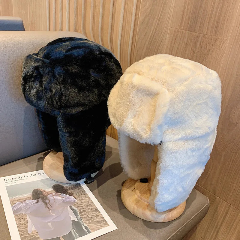 Gorra Ushanka Unisex Invierno con Orejeras de Piel Artificial Estilo Coreano Ajustable Tipo Piloto Bomber Gruesa Caliente a Prueba de Viento para Esquí