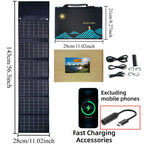 Cargador Solar Impermeable 50W 90W Plegable y Portátil con Salidas USB y DC para Exteriores Emergencias Camping Senderismo