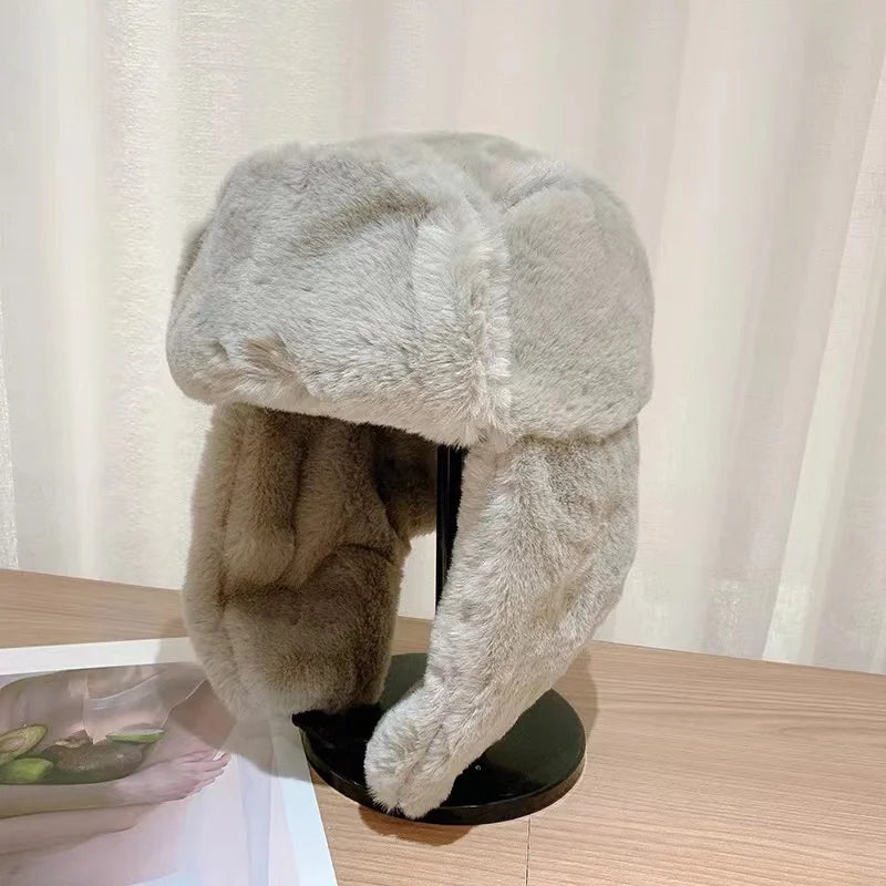 Gorra Ushanka Unisex Invierno con Orejeras de Piel Artificial Estilo Coreano Ajustable Tipo Piloto Bomber Gruesa Caliente a Prueba de Viento para Esquí