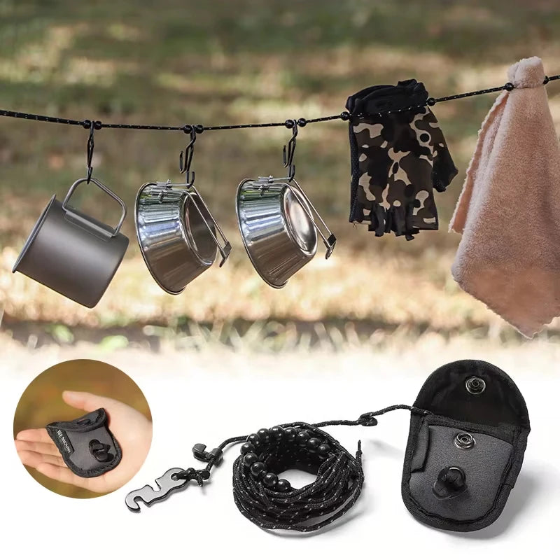 Cuerda Elástica de 3M para Camping con 12 Pinzas - Tendedero Retráctil para Secado de Ropa al Aire Libre