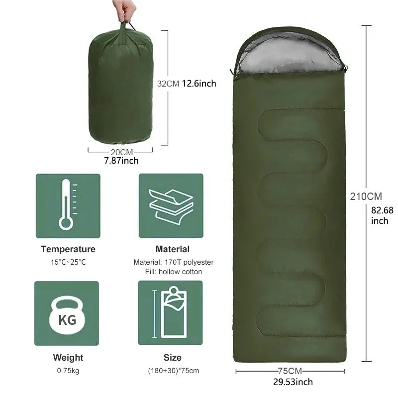 Saco de dormir ultraligero impermeable tipo sobre para camping – 4 estaciones