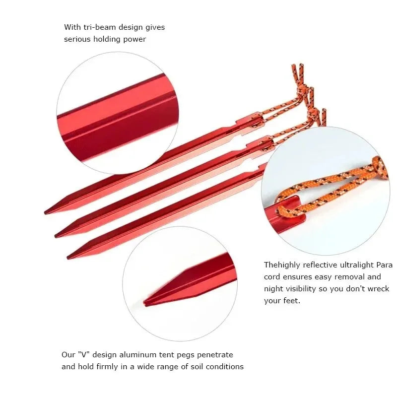 Set de 8 Estacas Ultraligeras de Aleación de Aluminio 18cm para Tienda de Campaña - Camping y Outdoor