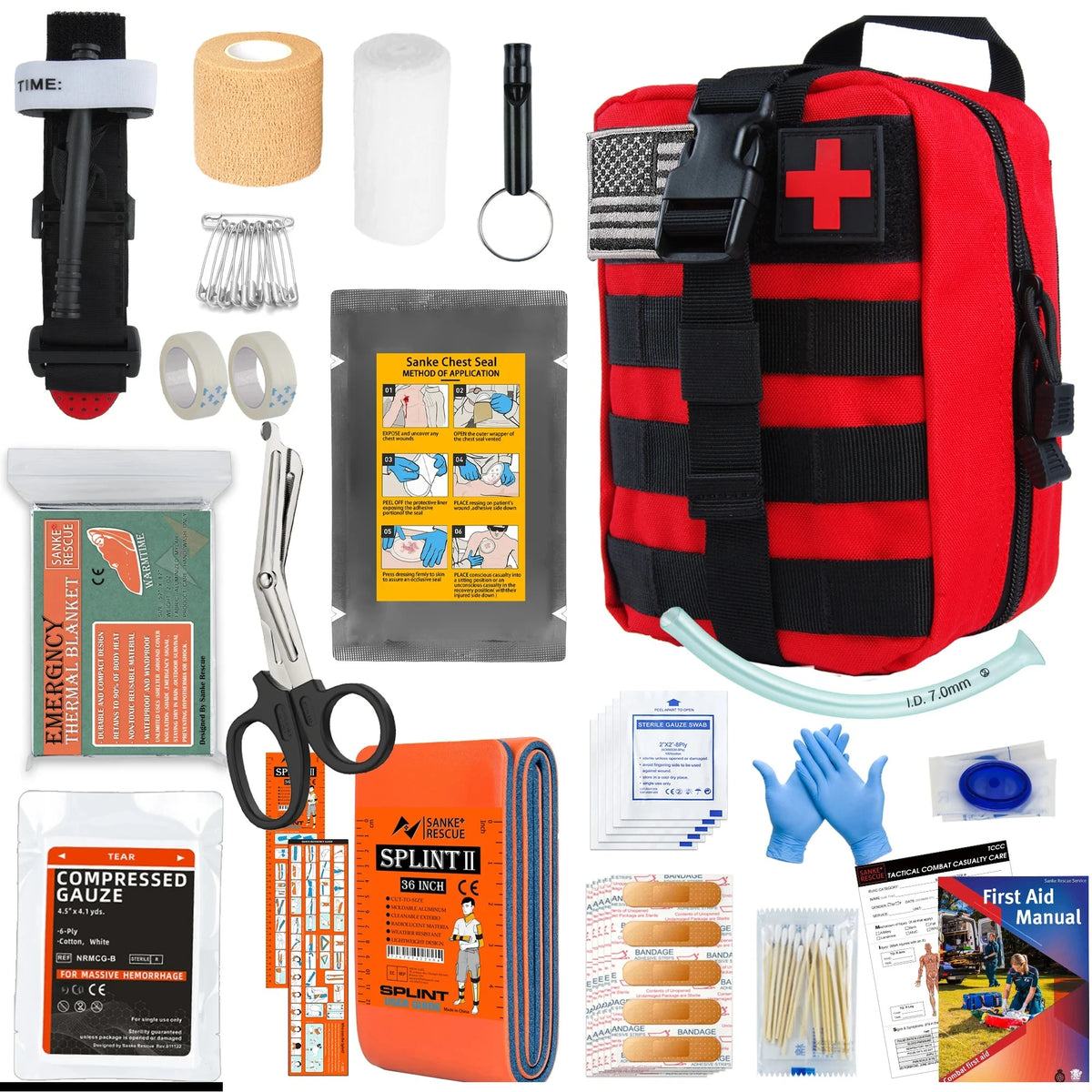 Kit de Supervivencia y Botiquín de Primeros Auxilios Compatible con Sistema Molle para Aventuras al Aire Libre, Emergencias y Excursionismo - Regalo para Hombres