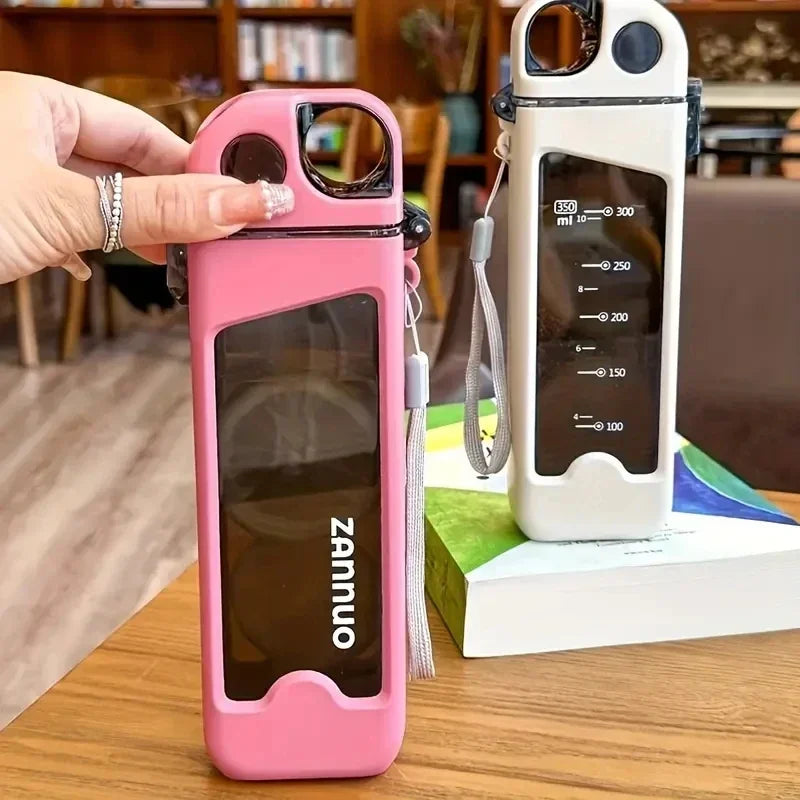 Botella de Agua Plástica 350ml Antiderrames con Tapa Bloqueable y Medidor para Deportes y Viajes al Aire Libre