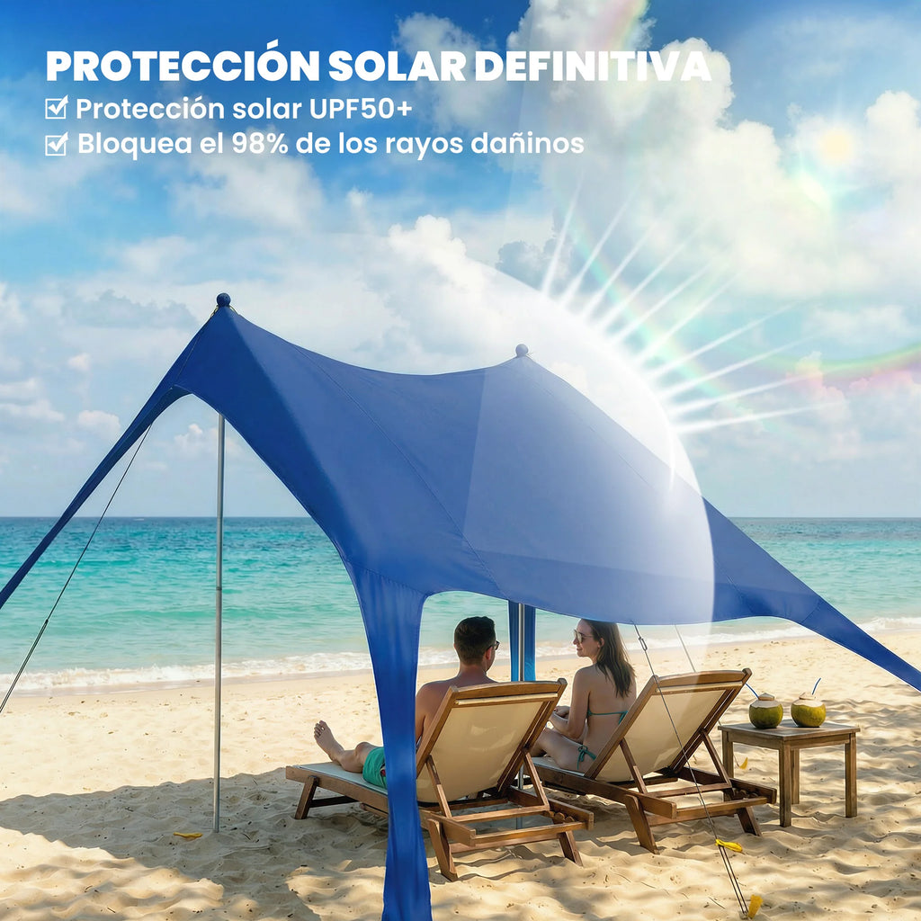 Alfombra de Playa Plegable UPF50+ con Patas de Aluminio y Bolsa Azul
