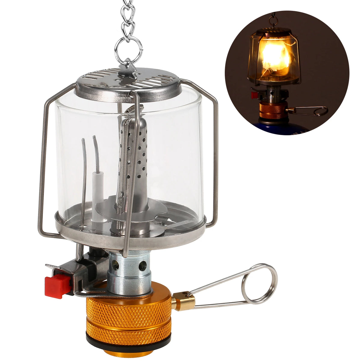 Linterna de Gas Portátil para Camping con Encendido Piezoeléctrico y 3 Camisas de Repuesto