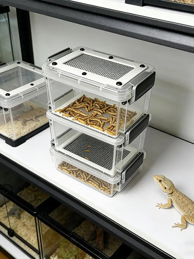 Kit de Cría de Tenebrios 3 Niveles Contenedor para Cría de Gusanos y Alimentador de Gusanos de Seda