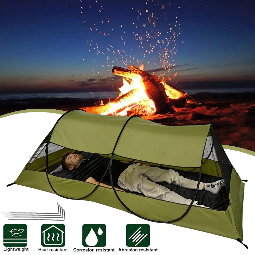 Tienda para 1 Persona de Malla B4 de Alta Densidad, Doble Cremallera y Ventilación, Ultraligera para Camping al Aire Libre