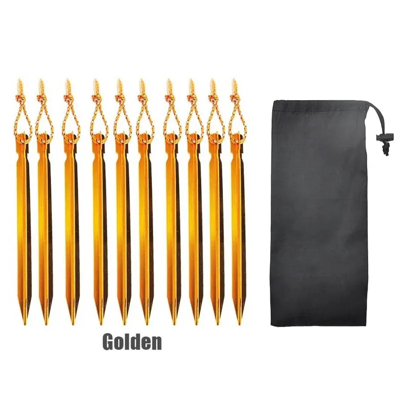 Set de 10 Estacas Ultraligeras de Aleación de Aluminio 18cm para Camping con Bolsa de Almacenamiento y Cuerda