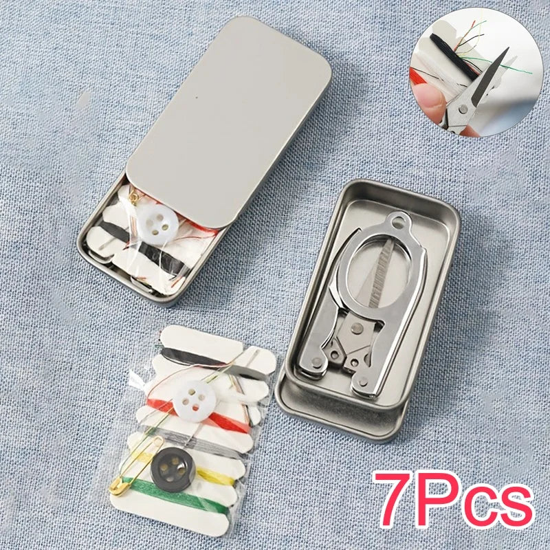 Kit de Costura Mini Portátil 7 Piezas con Tijeras y Herramientas Multifunción