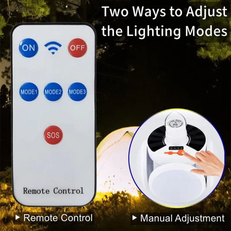 Lámpara Solar de Fútbol Recargable Linterna Plegable LED Portátil para Camping con Control Remoto