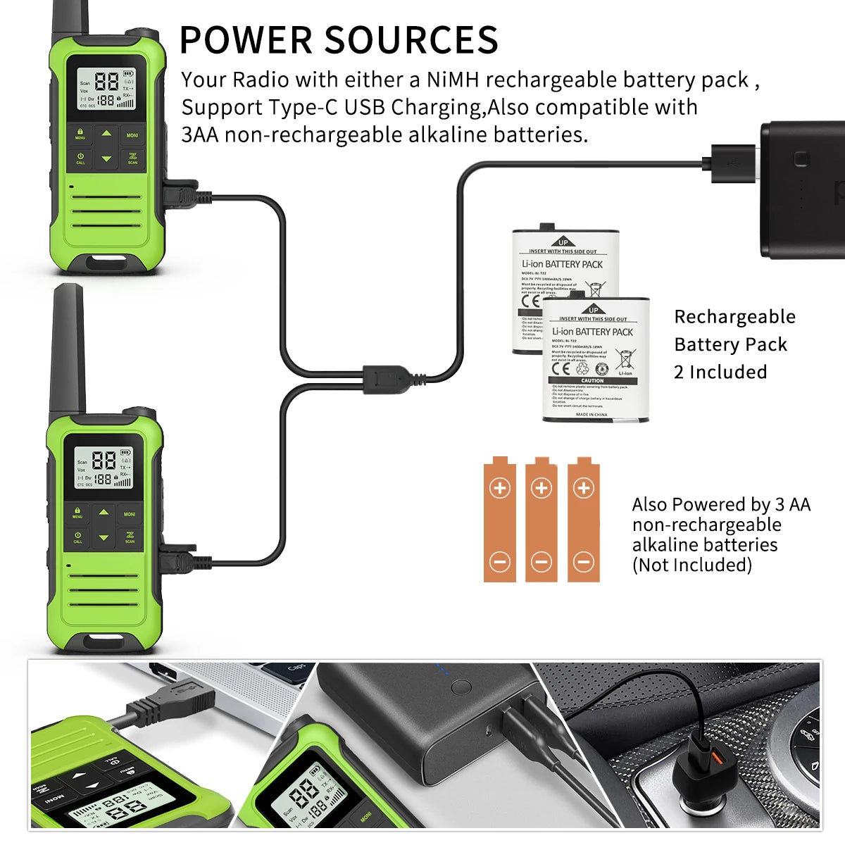 2 Radios Baofeng F22 Mini Walkie Talkie PMR 446MHz Largo Alcance NOAA Cargador Tipo-C Portátiles para Senderismo