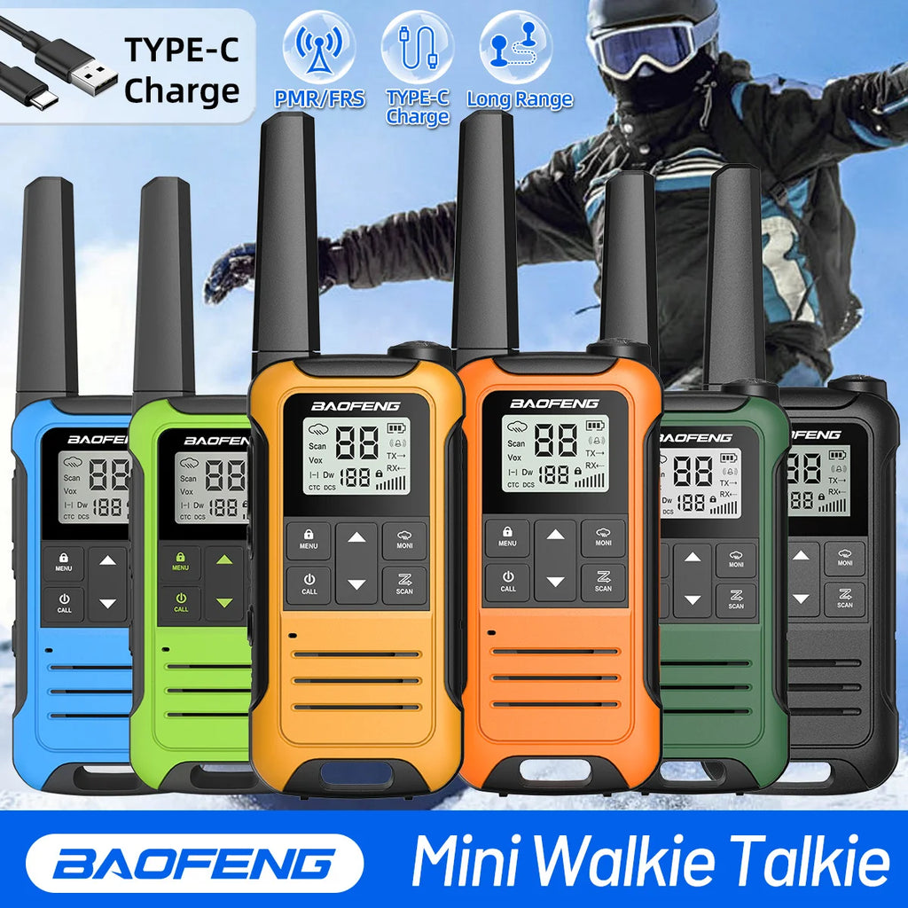 2 Radios Baofeng F22 Mini Walkie Talkie PMR 446MHz Largo Alcance NOAA Cargador Tipo-C Portátiles para Senderismo