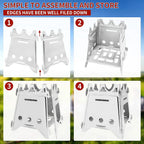 Estufa de Madera Portátil para Camping de Acero Inoxidable, Plegable y Ligera para Senderismo, Viajes, BBQ y Picnic