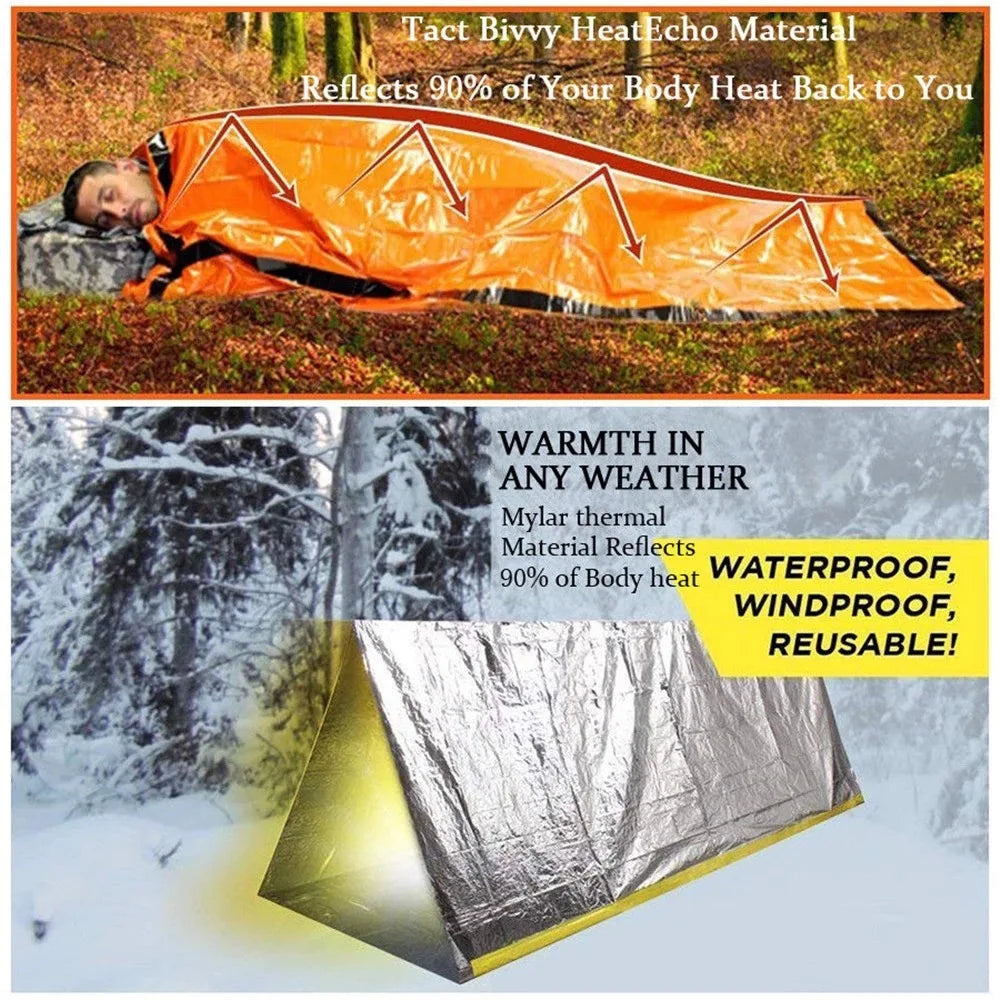 Saco de Dormir de Emergencia para Supervivencia y Aventuras al Aire Libre – Bivy Impermeable de Mylar