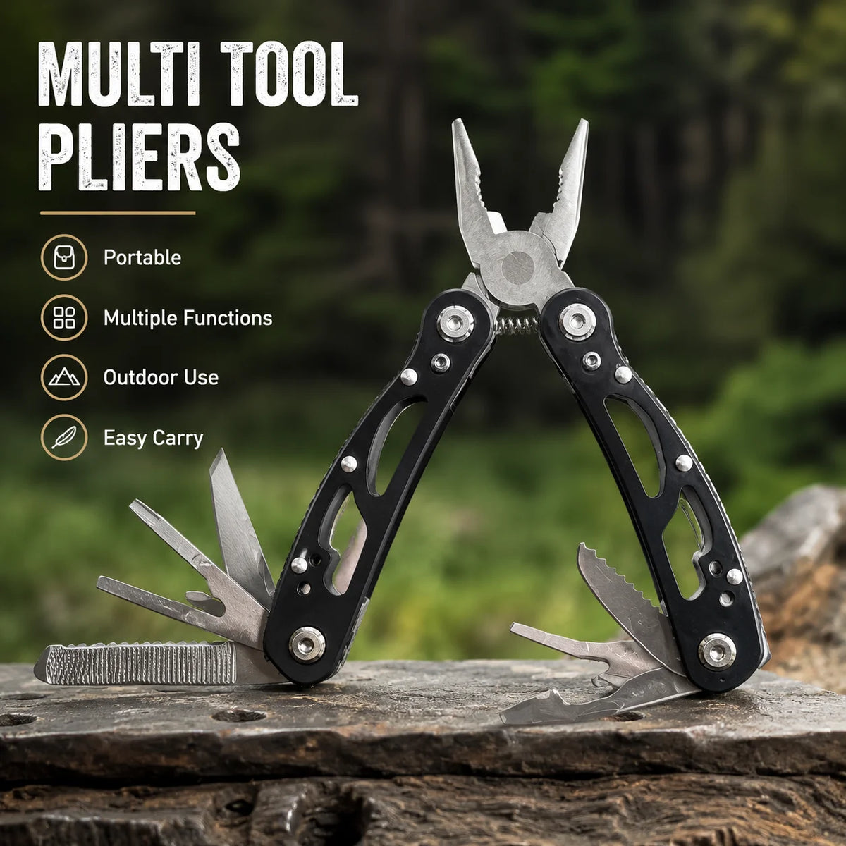 Set de 2 Herramientas Multiusos para Exterior: Alicates Plegables y Tarjeta de Bolsillo para Campamento y Reparaciones