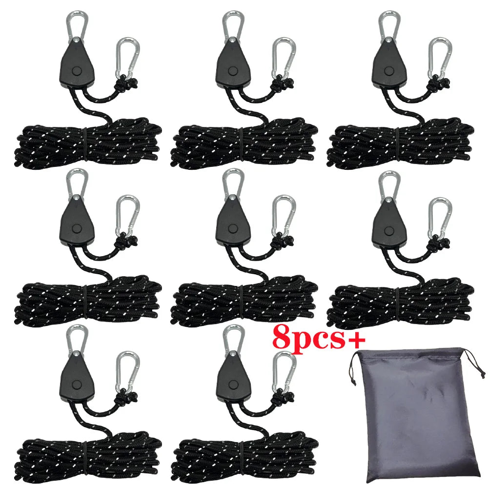 Set de 8 Cuerdas de 4m para Camping con Tensor Ajustable y Hebillas Fijas