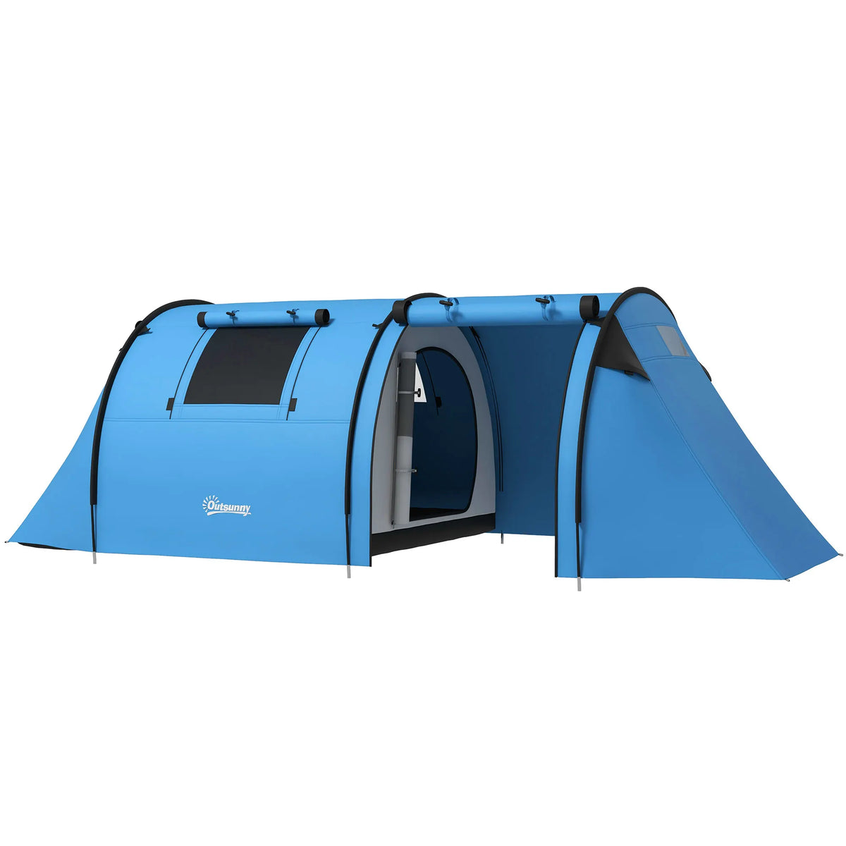 Tienda de campaña para 3 personas con ventanas, gancho, impermeable 3000mm y bolsa de transporte, 470x220x150 cm, azul cielo