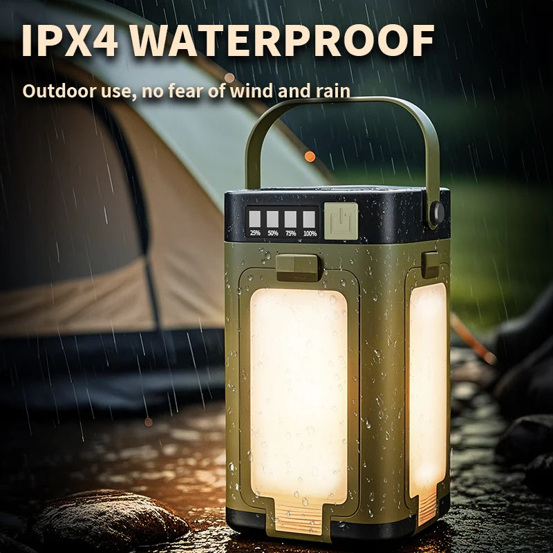 Lámpara Solar Portátil para Camping con Batería 2000mAh, Carga Solar y Power Bank