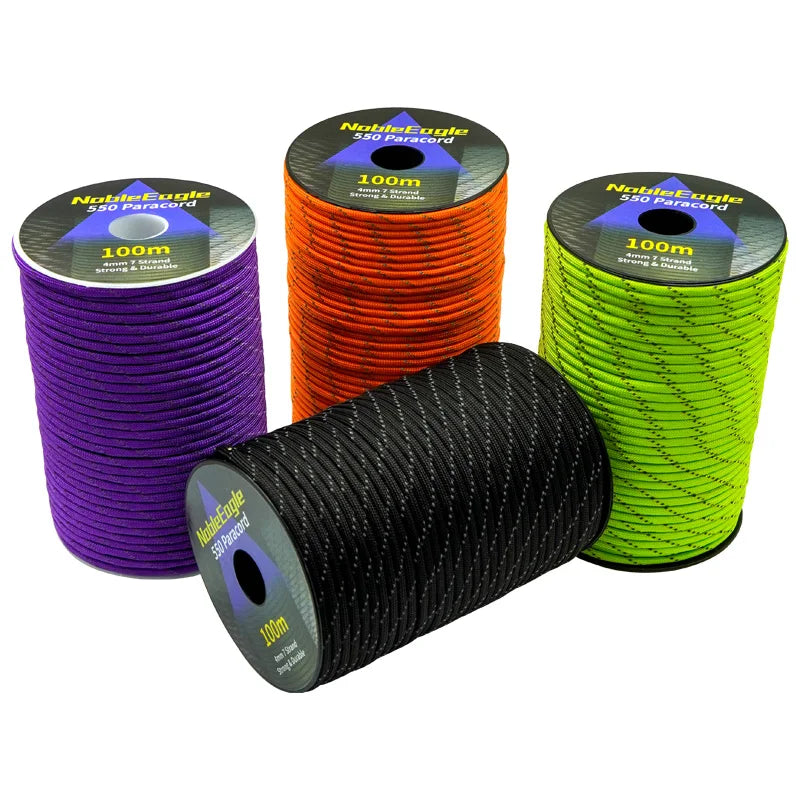 Cuerda Paracord Reflectante Militar 7 Hilos 4mm 550 Lbs para Camping, Tienda y Pulseras DIY