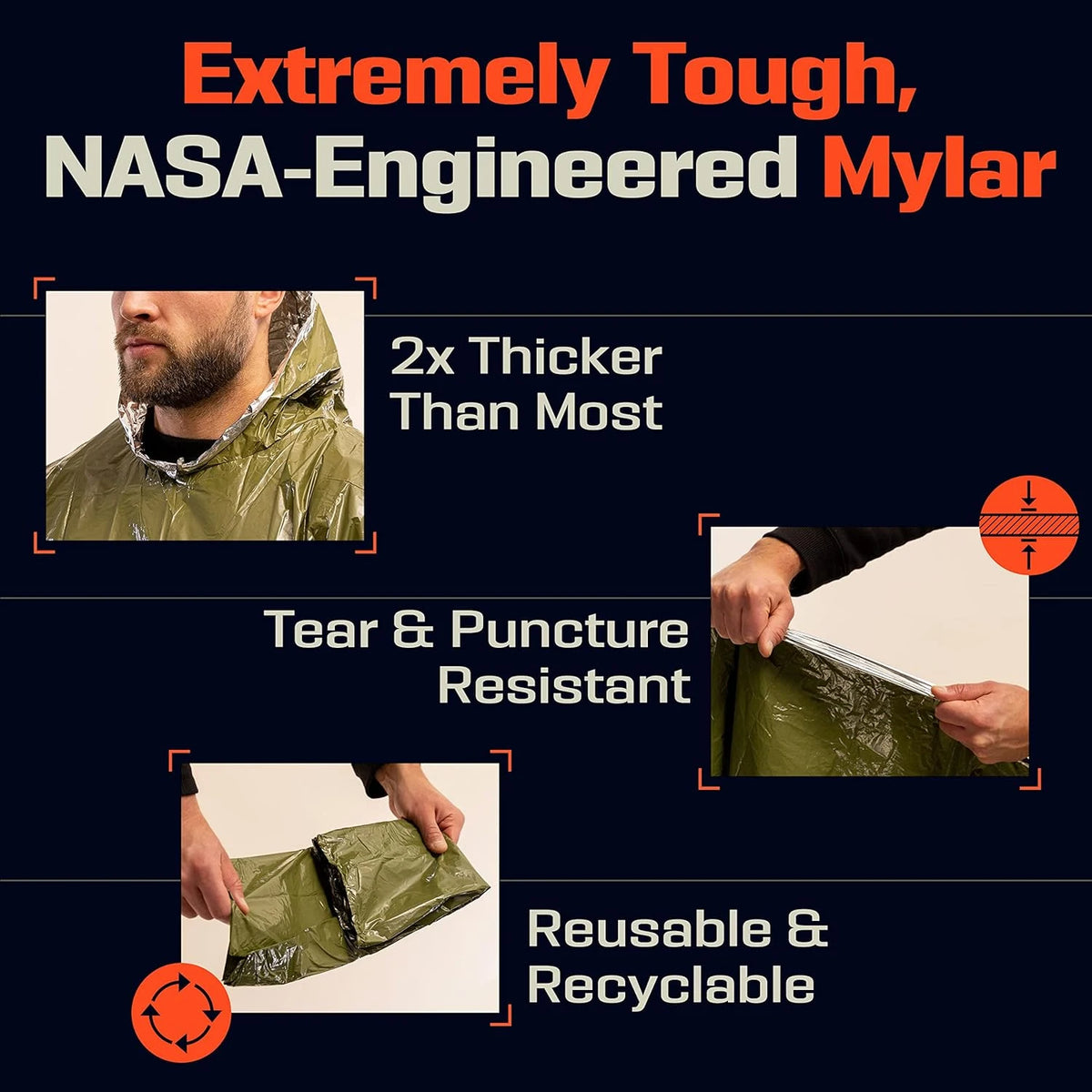Poncho Impermeable de Emergencia con Película de Aluminio – Manta Térmica Desechable para Supervivencia y Camping