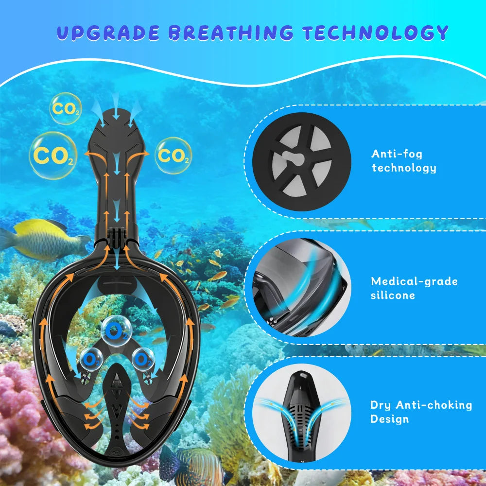 Máscara de Snorkel Integral para Adultos Antivaho Antifugas Visión Panorámica 180° Máscara de Buceo Ligera Equipo de Snorkel