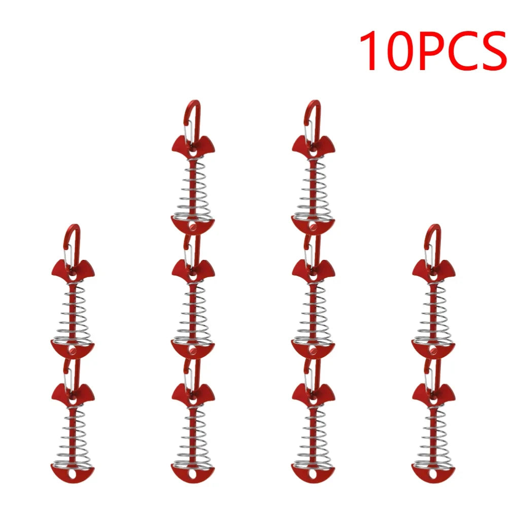 Anclajes de Cubierta para Tienda de Campaña, 10-30 uds, tipo Fishbone, con Muelle y Resorte de Aluminio Antiviento