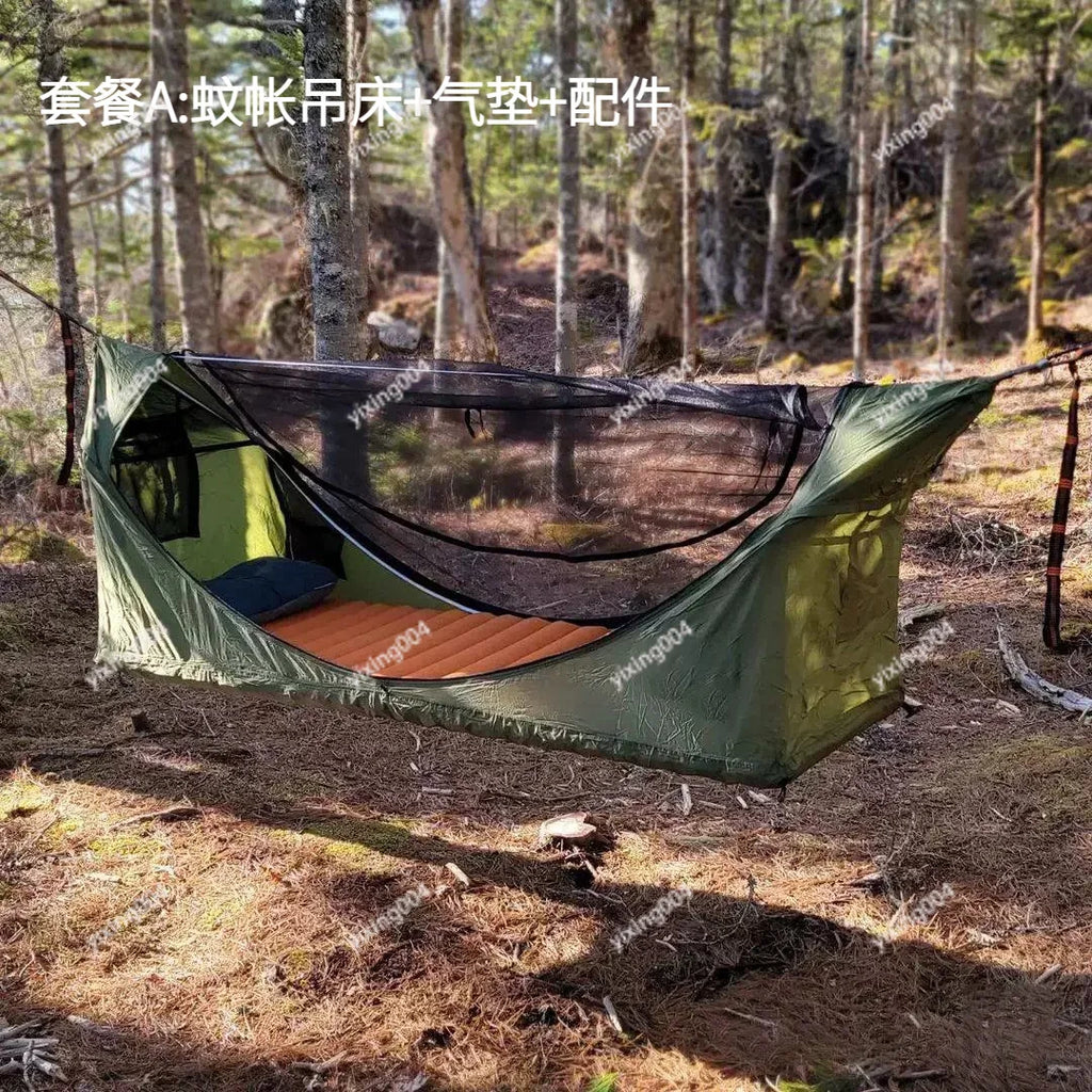 Hamaca Multifuncional con Colchón, Mosquitera y Toldo Impermeable para Camping, Jardín o Interior