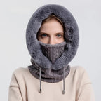 Gorro de Invierno con Máscara y Capucha para Mujer, Tejido de Cachemira, Calidez para Cuello, Esquí y Outdoor, Antiviento, Forro de Felpa, Estilo Ruso