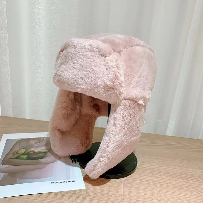 Gorra Ushanka Unisex Invierno con Orejeras de Piel Artificial Estilo Coreano Ajustable Tipo Piloto Bomber Gruesa Caliente a Prueba de Viento para Esquí