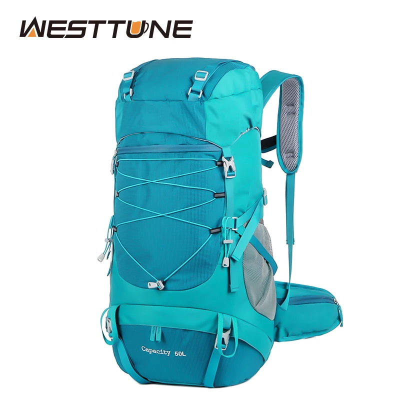 Mochila de Senderismo WESTTUNE 50L con Cubierta Impermeable – Mochila Multifuncional para Montañismo, Viaje y Camping