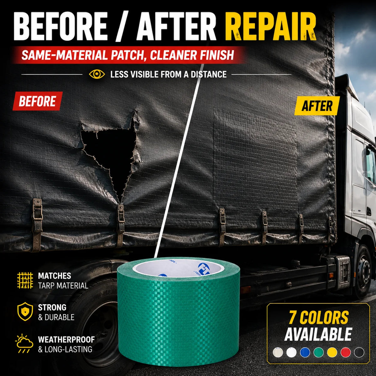 Cinta Reparadora Impermeable para Lonas de Camión, Alta Adherencia, para PVC/PE/Cubiertas de Lona, Carpas y Bolsas Outdoor