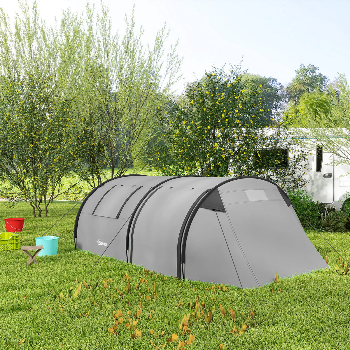 Tienda de campaña para 3 personas con ventanas, gancho y bolsa de transporte impermeable 3000mm 470x220x150 cm verde