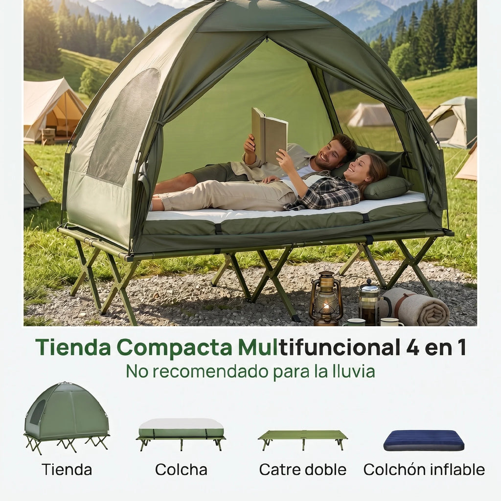 Cama Doble Plegable Outsunny con Colchón Inflable y Tienda para Camping