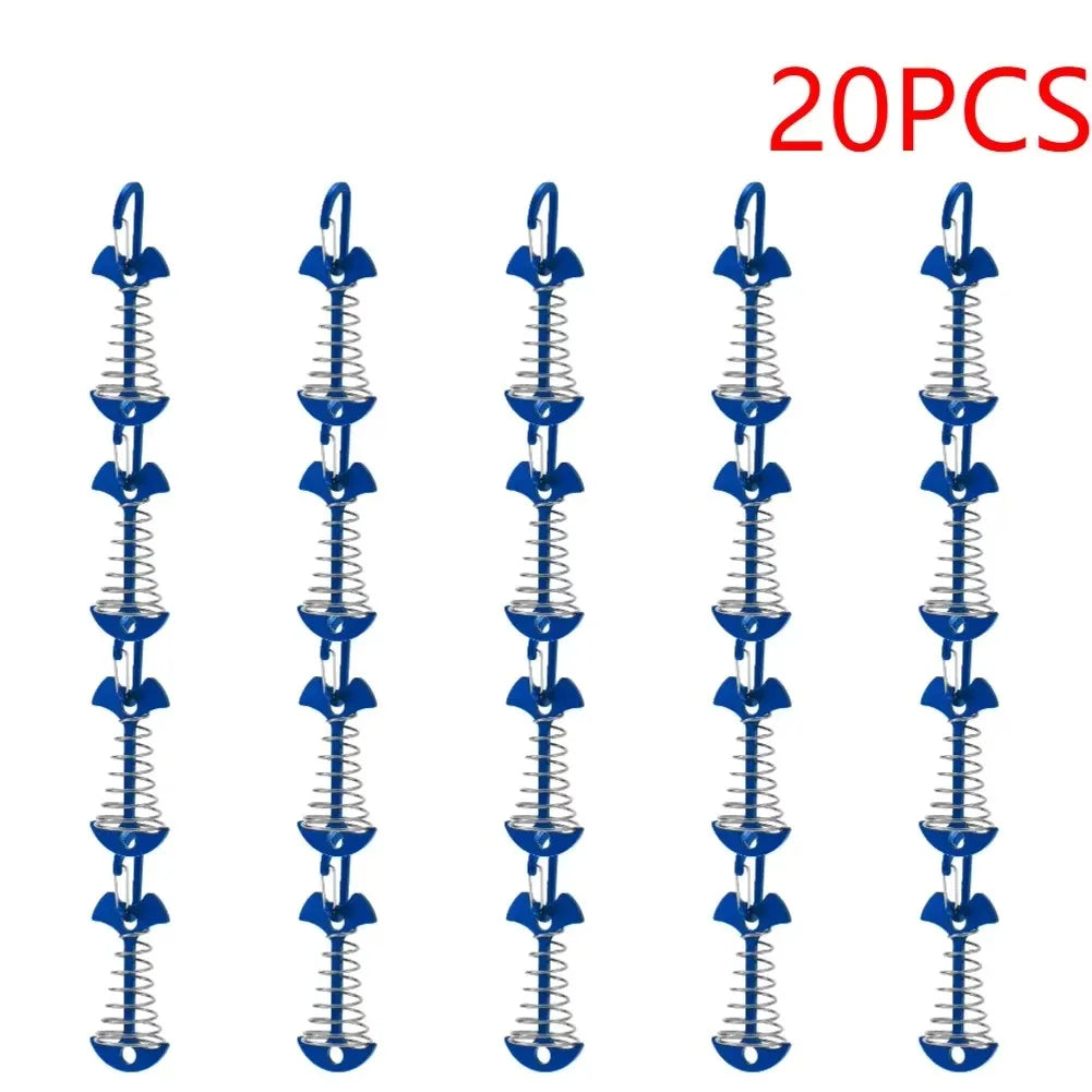 Anclajes de Cubierta para Tienda de Campaña, 10-30 uds, tipo Fishbone, con Muelle y Resorte de Aluminio Antiviento