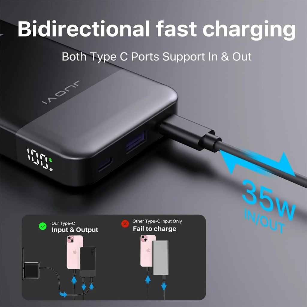 JUOVI Power Bank Portátil 10000mAh 35W Carga Súper Rápida Mini Batería Externa para Celulares